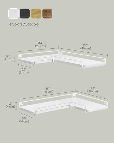 VASAGLE Corner Shelf Wall Mount Set of 2, Corner Floating Shelves, Small Corner Wall Shelf for Decor Storage, for Living Room Bedroom Kitchen Bathroom, Cloud White ULLS831W14 - color: Cloud White