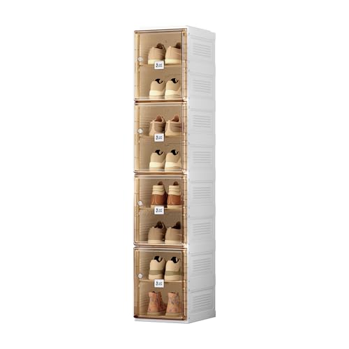 ANTBOX Shoe Organizer Storage Box, Portable Folding Shoe Rack for Closet with Magnetic Clear Door,Large Sneaker Cabinet Bins Sturdy Easy Assembly 8 Layers-8 Grids - size: 8 Layers-8 Grids