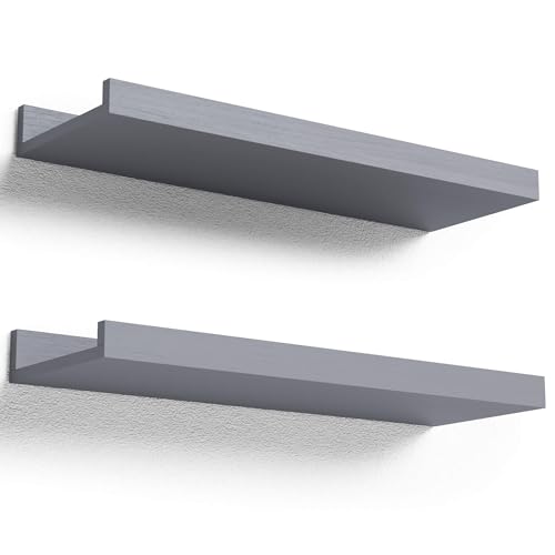 Boswillon Floating Shelves for Wall, Wall Shelves Set of 2, Bedroom Shelves with Lip, Display Picture Ledge Shelf for Wall Decor Bedroom Living Room Bathroom Kitchen - Grey - color: Grey, size: 15.7 In