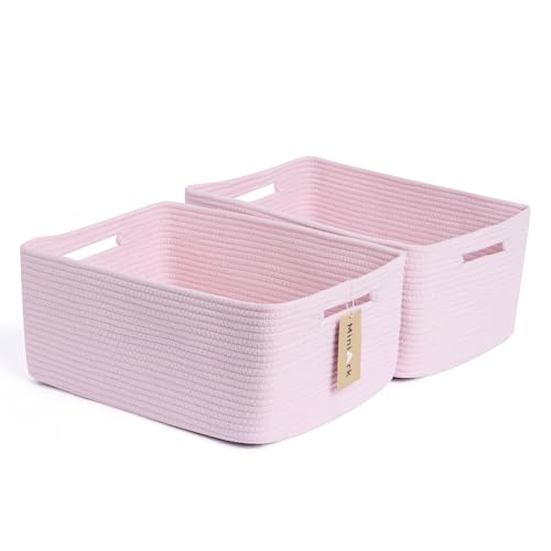 MiniArk Large Storage Baskets for Shelves, Closet Organizers Bins for Clothes Blanket Towels, Baby Nursery, Toy Baskets Box, Woven Rope Baskets, 17 x 13 x 7.5”, 2 Packs Light Pink - color: Light Pink, size: 2pcs-L17×W13×H7.5"