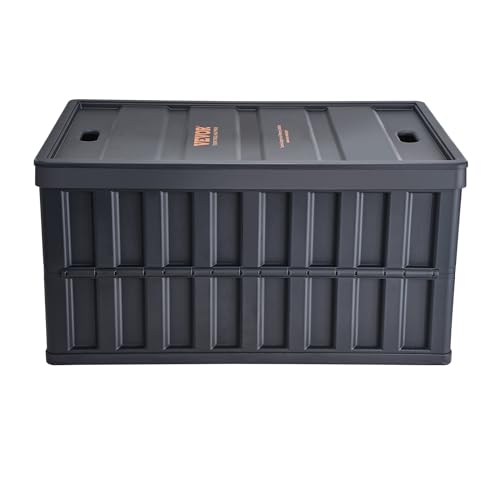 VEVOR 65L Collapsible Storage Bins with Lids 3 Packs, Stackable Utility Crates with Handles, Large Folding Containers for Organizing Tools, Books, Food, Drinks, Camping&Transport - size: 65L-Black