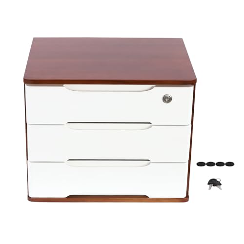 3-Tier Desk Organizer with Lockable Drawers,1 Locks & 2 Keys, Wooden Desktop Storage Box, Categorized Storage Desktop File Cabinet((Walnut, White) - color: Walnut/White-3 Tiers