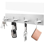 VIS'V Key Holder Wall Mount, Large Metal Self Adhesive Key Hanger with 4 Hooks, No Drilling, Extra Adhesive Strip, Silver - color: Silver