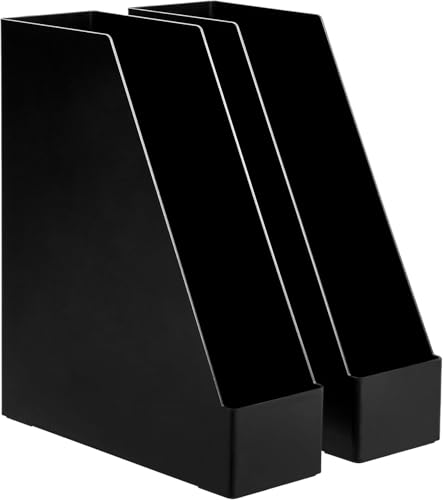 Amazon Basics Plastic Desk Organizer Magazine Rack and File Holder, Black, 2-Pack - size: 2 pack