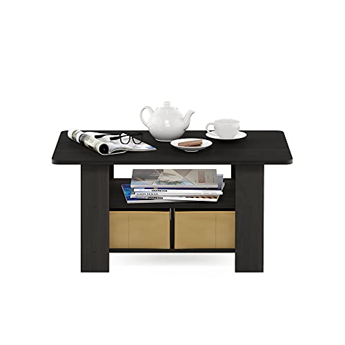 Furinno Andrey Coffee Table, Small Modern Coffee Table with Storage and Bin Drawer, Side Table for Living Room, Bedroom, Home Office, Dark Espresso - color: Dark Espresso/Brown, style: 2 Bin