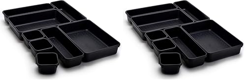 Masirs Interlocking Drawer Organizer Bins, Durable Plastic, Various Sizes for Custom Layout Design, Great for Desk Drawer, Tool Box or Garage Organization, (Black | 8-Piece Set) (Pack of 2) - color: Black, size: Various Sizes (Pack of 2)