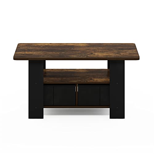 Furinno Andrey Coffee Table with Bin Drawer, Amber Pine/Black Small Non-Lift Top - color: Amber Pine/Black, style: 2 Bin