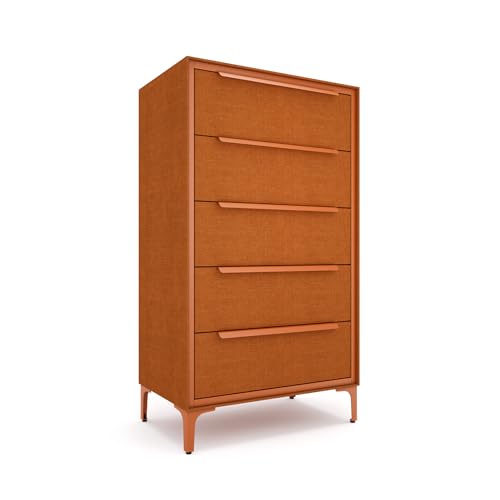 tinge Naima Premium Fabric Dresser - Strong Metal Frame, 5 Spacious Sag-Proof Drawers with Sleek Metal Handles - Premium & Durable Storage Solution for Your Home (Orange) - color: Golden Hour (Orange), size: 14"D x 23.5"W x 41.8"H (5 Drawers)
