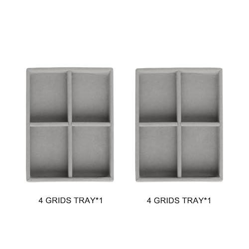 Frebeauty Small Jewelry Tray Set,Stackable Velvet Jewelry Organizer Tray,Mini Jewelry Drawer Organizer,Drawer Inserts,4.92 x 3.74 x 0.9 Inches,4 Grid Earring Organizer for Women(Set 2,Grey) - color: Grey, size: 4 Grids Set 2