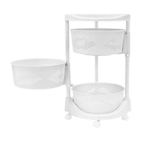 Rotating Storage Cart, 3/4/5 Layer Kitchen Storage Rack, Standing Storage Rack with Lockable Casters, Multi-Layers Rotatable Baskets for Kitchen Bathroom (3-Tier)