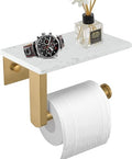 BWE Brushed Gold Toilet Paper Holder with Marble Shelf, Toilet Paper Roll Holder Wall Mounted, Toilet Paper Roll Holder with Phone Shelf 304 Stainless Steel Tissue Holder for Bathroom Washroom - color: Brushed Gold