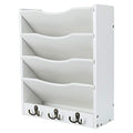 PAG 5-Tier Wall File Holder Hanging Mail Organizer Wood Magazine Literature Rack with 6 Hooks, White - color: White