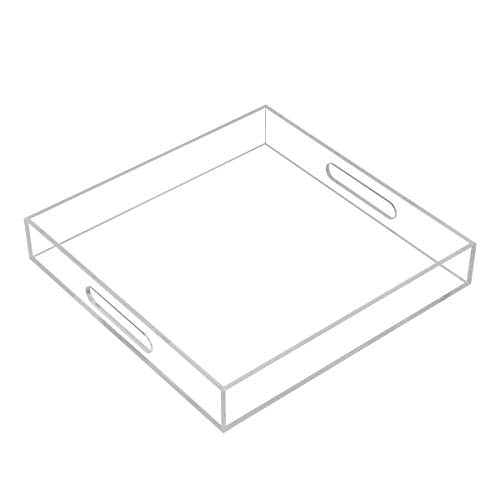 Clear Sturdy Acrylic Serving Tray with Handles - 12x12Inch - Coffee, Appetizer, Breakfast, Butler Tray - Kitchen Countertop & Makeup Drawer Organizer - color: Clear, size: 12" x 12" x 2"