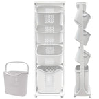 Japard 108 Liters Vertical Rolling Laundry Compact Hamper Ultra Slim, 4 Sorter Cart with Wheels and Breaks, 4-tier Baskets Detachable for Small Space, Dorm, Closet, Bathroom, Easy Assembly White Gray - size: 4 Tier