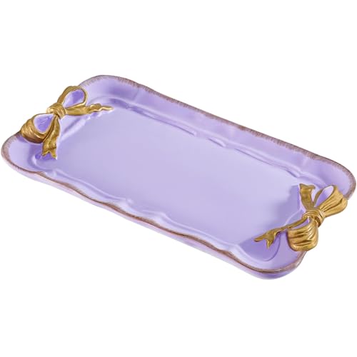 Vintage Decorative Tray Jewelry Tray Towel Tray Storage Tray Rings Necklace Bracelets Earrings Trays Cosmetics Jewelry Organizer Retro Design Bow Decor Resin Plate Coquette Room Decor (Purple) - color: Purple