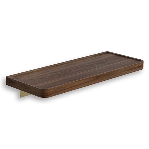Danpoo 12 inch Floating Walnut wall Shelf, Small Wood Shelf for wall, Waterproof Wooden Shelf for Bathroom - color: Gold, size: 12 inch