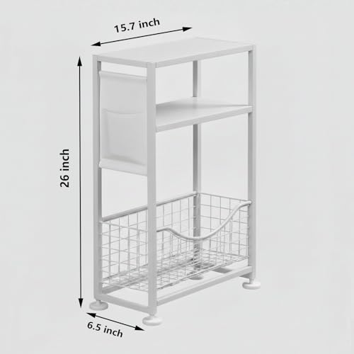 Skinny Side Table with Storage, 3 Tier Slim Side Tables for Small Spaces, Skinny End Table Narrow Bedside Table Narrow Side Table for Living Room, Bedroom - color: White