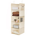 MAX Houser 5 Shelf Hanging Closet Organizer, Space Saver, Cloth Hanging Shelves with 4 Side Pockets, Foldable, Beige - color: Beige-6