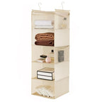 MAX Houser 5 Shelf Hanging Closet Organizer, Space Saver, Cloth Hanging Shelves with 4 Side Pockets, Foldable, Beige - color: Beige-6