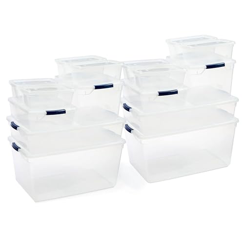 Rubbermaid Cleverstore Clear Dorm Variety 16-Pack, Made in USA, Stackable Large Clear Storage Bins with Lids, See-Through Plastic Storage, with Latching Lids, BPA-Free - size: Variety - 16 Pack