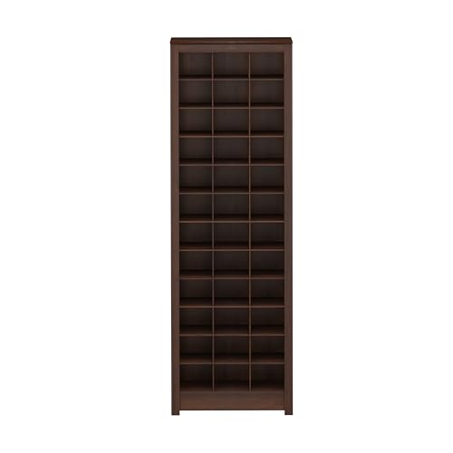 Prepac Elegant Brown Shoe Storage Cabinet, Space-Saving Solution with Cubbies for 36 Pairs, 13"D x 23.5" W x 72.5" H