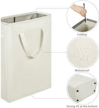 ZERO JET LAG Slim Laundry Hamper With Handles Collapsible Laundry Basket Thin Dirty Clothes Basket Narrow Laundry Bag Foldable Dirty Clothes Hamper 45L (23 inches,Beige) - color: Beige