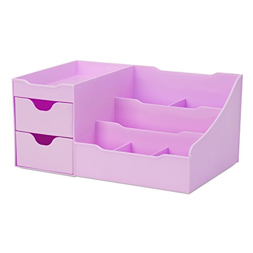 Uncluttered Designs Makeup Organizer With Drawers - Modern Countertop Storage for Cosmetics - Chic Vanity Holder for Perfume, Skincare, Brush, Lipstick, Nail Polish Organization & Display (Purple) - color: Violet