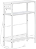 HOOBRO Small Narrow Side Table with Charging Station, Skinny End Table for Small Spaces, Slim Nightstand with USB Ports Outlet, Sofa Beside Table with Storage Shelf, White WT102UBZ01 - color: White