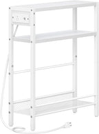 HOOBRO Small Narrow Side Table with Charging Station, Skinny End Table for Small Spaces, Slim Nightstand with USB Ports Outlet, Sofa Beside Table with Storage Shelf, White WT102UBZ01 - color: White