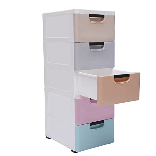 5 Drawers Stackable Storage Drawers Plastic Storage Drawers Collapsible Storage Bins Plastic Clothes Organizer Drawers Storage for Living Room,Bedroom,Office (Light Colors, 11.81" W) - color: Light Colors, size: 11.81" W
