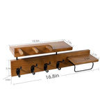 Coat Rack Wall Mount with Shelf, 4 in 1 Wood Coat Hooks with Key and Mail Holder, 17 Inch Entryway Hanging Shelf with Sunglasses Holder and 4 Metal Hooks for Clothes Hats Bag, Brown - color: Brown