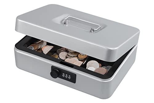 KYODOLED Large Cash Box with Combination Lock,Safe Metal Box for Money, Storage Lock Box with Money Tray,9.84"x 7"x 3.54" Lightgrey Large - color: Lightgrey, size: Large