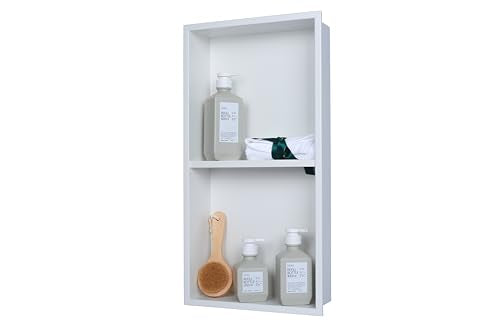 Recessed Wall Niche for Shower Room Storage,Double-Layer Shelves,Wall Insert Tile Ready,Stainless Steel(White, 24 * 12 in) - color: White, size: 24 * 12 in