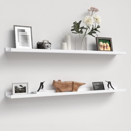 Boswillon 47.2 Inches Long Floating Shelves, 2 Set Modern Wall Shelf for Bedroom, Nursery Book Shelf with Lip, Picture Ledge Shelf for Wall Decor Living Room Bathroom Kitchen - White - color: White, size: 47.2 in