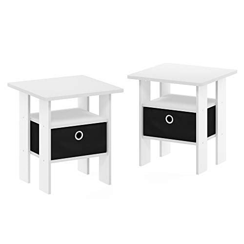 Furinno Andrey Set of 2 End Side Night Stand/Bedside Table with Bin Drawer, 2-Pack, White/Black - color: White/Black, size: 2-Pack, Center Bin