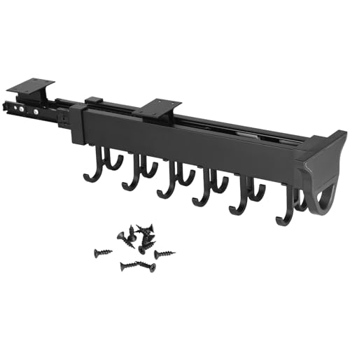 Homaisson Pull Out Hanging Pot Rack, 12-Hook Extendable Sliding Rail Organizer, Metal Pull Out Pan Rack for Under Cabinet, Adjustable Pot Pan Organizer, Multi-Use for Cupboard Closet