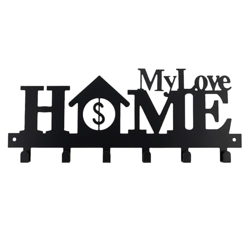 Key Holder Wall Mounted with Screws and Anchors, Black Multifunctional Key Hanger with 6 Hooks, Entryway Front Door Kitchen Hallway Garage Office - color: Home-4 Black