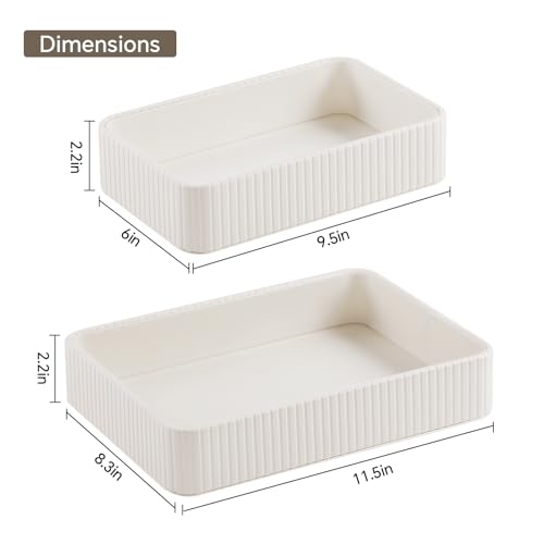 Desk Organizer Tray, PU Leather Nightstand Organizer Perfume Valet Tray for Men Women, Decorative Vanity Trays Trinket Dish Key Bowl for Entryway Table (2pcs, Ivory, Large+Small) - color: Ivory, size: 11.5" x 8.3" x 2.2"& 9.5" x 6" x 2.2"