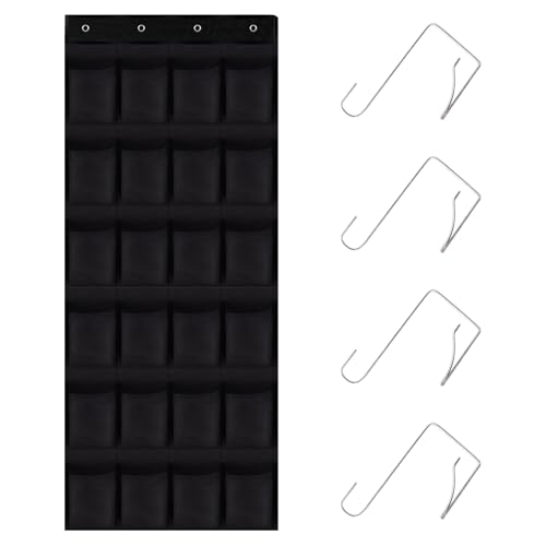 Over the Door Shoe Organizer, 24 Large Breathable Mesh Pockets, Hanging Storage Holder, Hanging Shoe Organizer(Black) - color: black