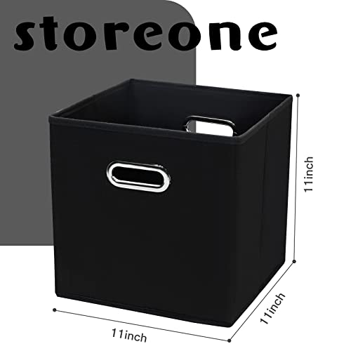 STOREONE Fabric Storage Bins Cubes Baskets Containers-(11X11X11) with Dual Handles Cube Storage Organizer Bins for Shelf Closet, Bedroom Organizers, Foldable Set of 6 (Black ) - color: Black, size: 6 pack