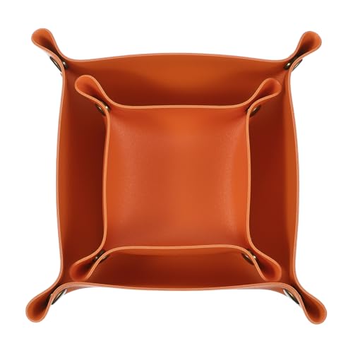 uxcell 2 Pcs Valet Tray for Women and Men, PU Leather Jewelry Tray Entryway Table Bedside Nightstand Catchall Storage Organizer for Jewelry Key Coin Watch Wallet(Square, Orange) - color: Orange
