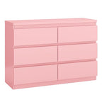 Jocoevol Modern Pink 6 Drawer Dresser - Simply Chest of Drawers for Bedroom, Closet, Living Room, Hallway, Entryway, Wood Storage Double Dresser with Smooth Metal Rails - Pink - color: Pink