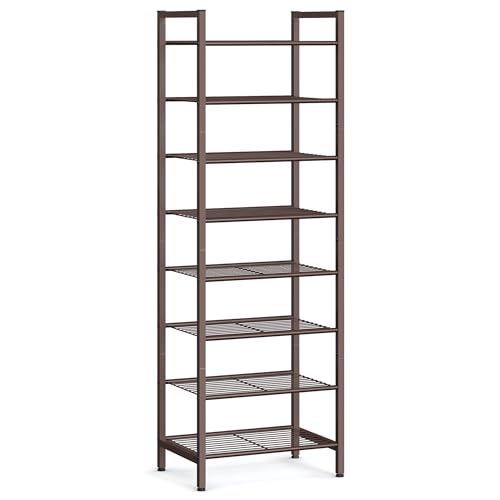 SONGMICS Narrow Shoe Rack - Sturdy 8 Tier Metal Tall Shoe Rack Shelf, Slim Shoe Storage Organizer for Closet Entryway Small Spaces, Bronze, 12"D x 17.6"W x 50.6"H - color: Bronze