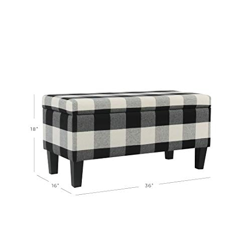 HomePop Large Upholstered Rectangular Storage Ottoman Bench with Hinged Lid, Black Buffalo Plaid - color: Black Plaid