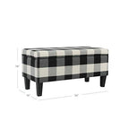 HomePop Large Upholstered Rectangular Storage Ottoman Bench with Hinged Lid, Black Buffalo Plaid - color: Black Plaid