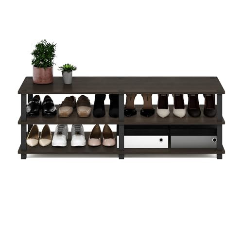 Furinno 14038DBR/BK TST No Tools 3-Tier Wide Shoe Storage Rack, Dark Brown/Black 47 Inch - color: Dark Brown/Black, size: 3-Tier (47.2"W)