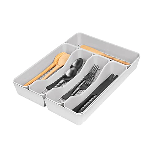 Spectrum Diversified Hexa Drawer Organizer Tray Modern Kitchen Cutlery, Utensil, Silverware Holder Caddy, 6 Dividers Cabinet Storage, 13 x 16, Stone Gray - color: Stone Gray, size: 6 Divider