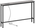 SUPERJARE 5.7 Inch Console Table with Outlet, Sofa Table, Behind Couch Table, 5.7 x 39.4 x 29.7 Inches, Metal Frame, Charging Station, Charcoal Gray - color: Charcoal Gray, size: 5.7''D x 39.4''W x 29.7''H