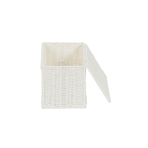 Household Essentials Small Handwoven Paper Rope Wicker Basket with Lid, White (Pack of 6) - color: White, size: Small (Pack of 6)