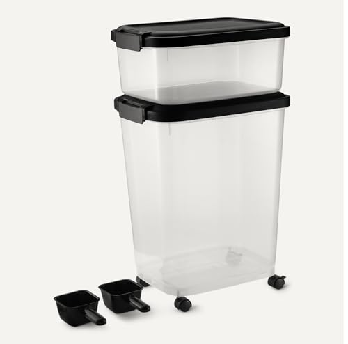 Amazon Basics Pet Food Storage Container Set, 30lbs and 10lbs with Scoop, for Dogs and Cats - size: 30lbs+10lbs